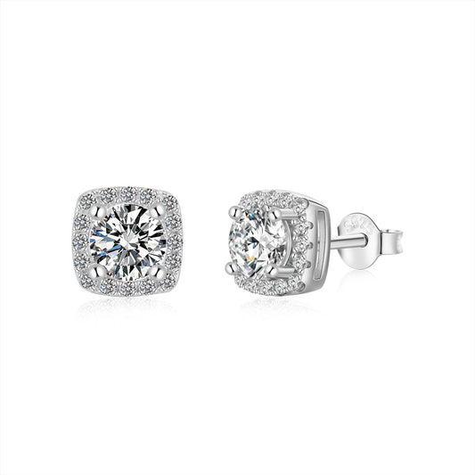 [Lumi Jewelry]Classic Round Center Stone Stud Earrings