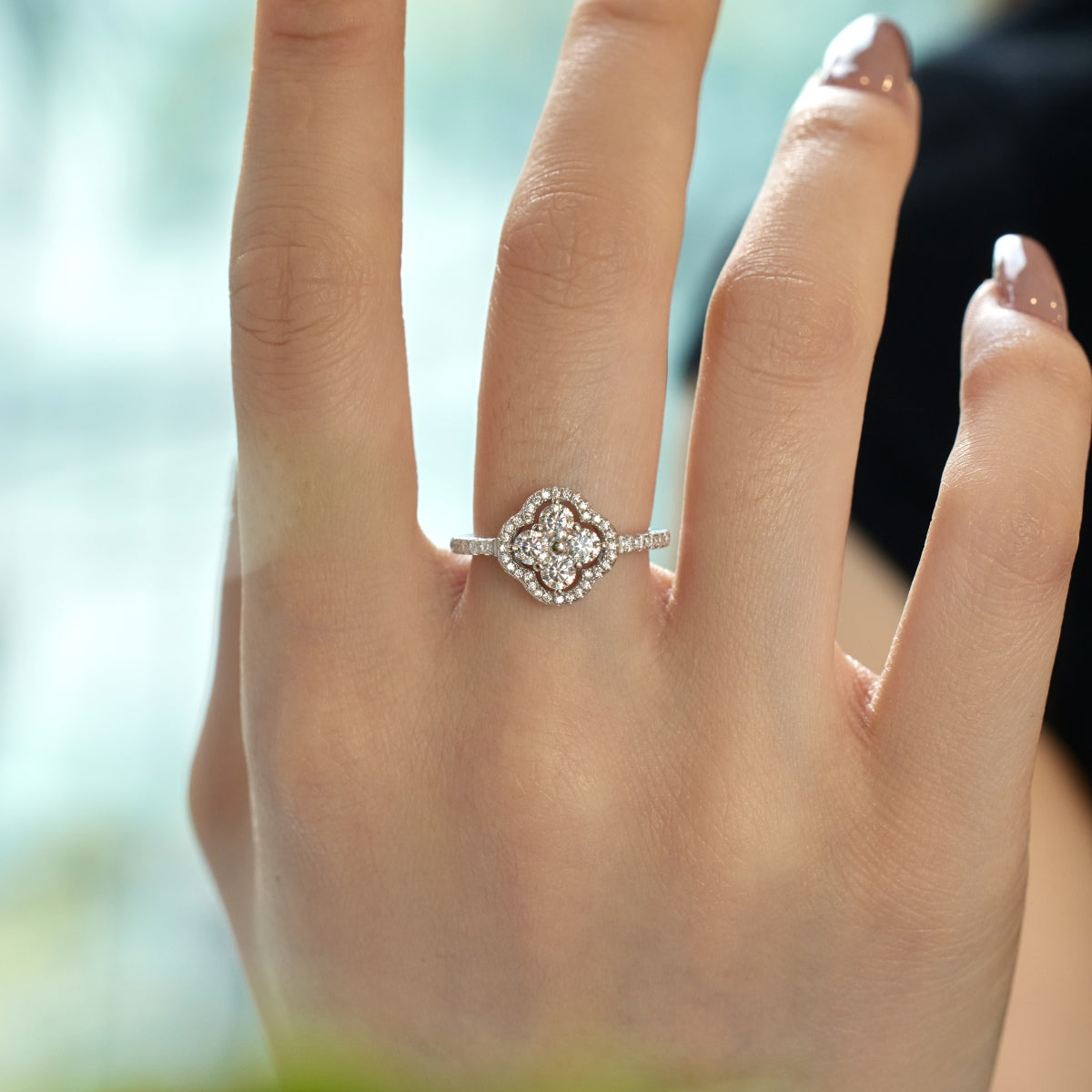[Lumi Jewelry]Four Leaf Clover Flower Design Ring