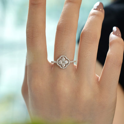 [Lumi Jewelry]Four Leaf Clover Flower Design Ring