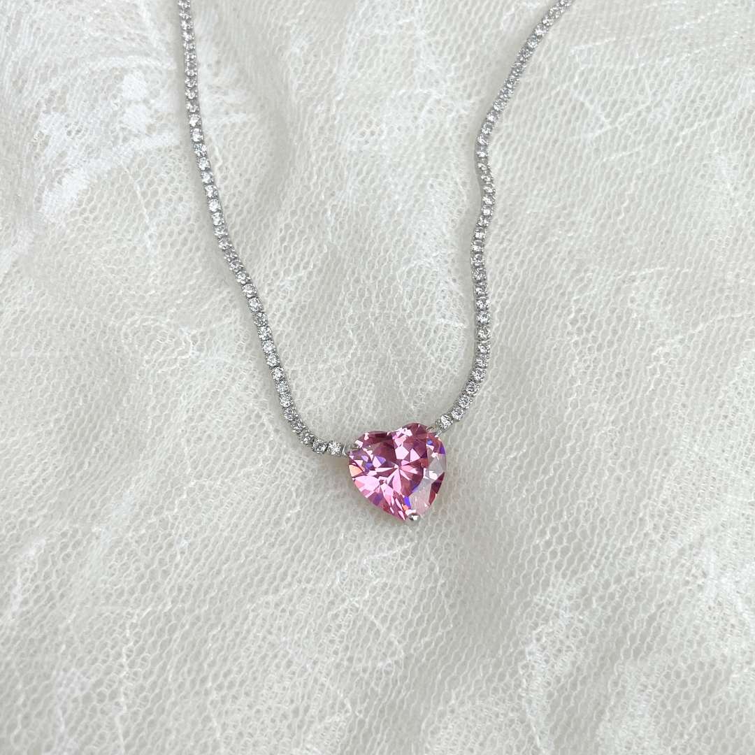 [Lumi Jewelry]8.0 Carat Versatile Colorful Sweet Heart-Shaped Tennis Necklace