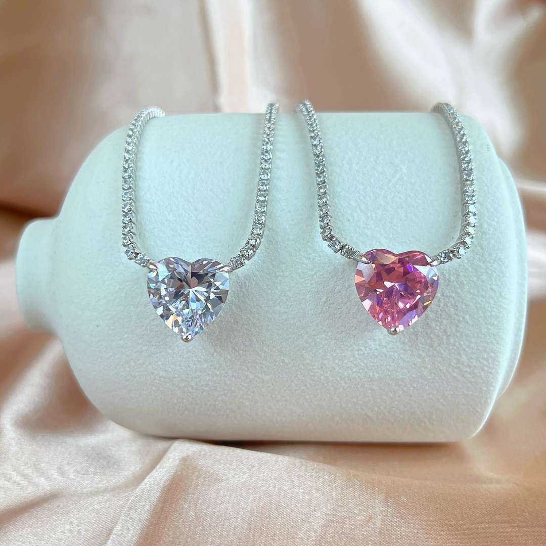 [Lumi Jewelry]8.0 Carat Versatile Colorful Sweet Heart-Shaped Tennis Necklace