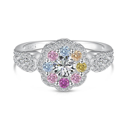 [Lumi Jewelry]Delicate Colorful Round Cut Flower Shape Wedding Ring