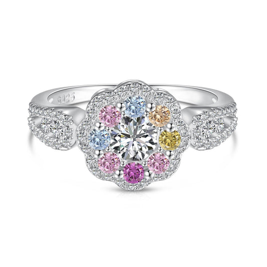 [Lumi Jewelry]Delicate Colorful Round Cut Flower Shape Wedding Ring