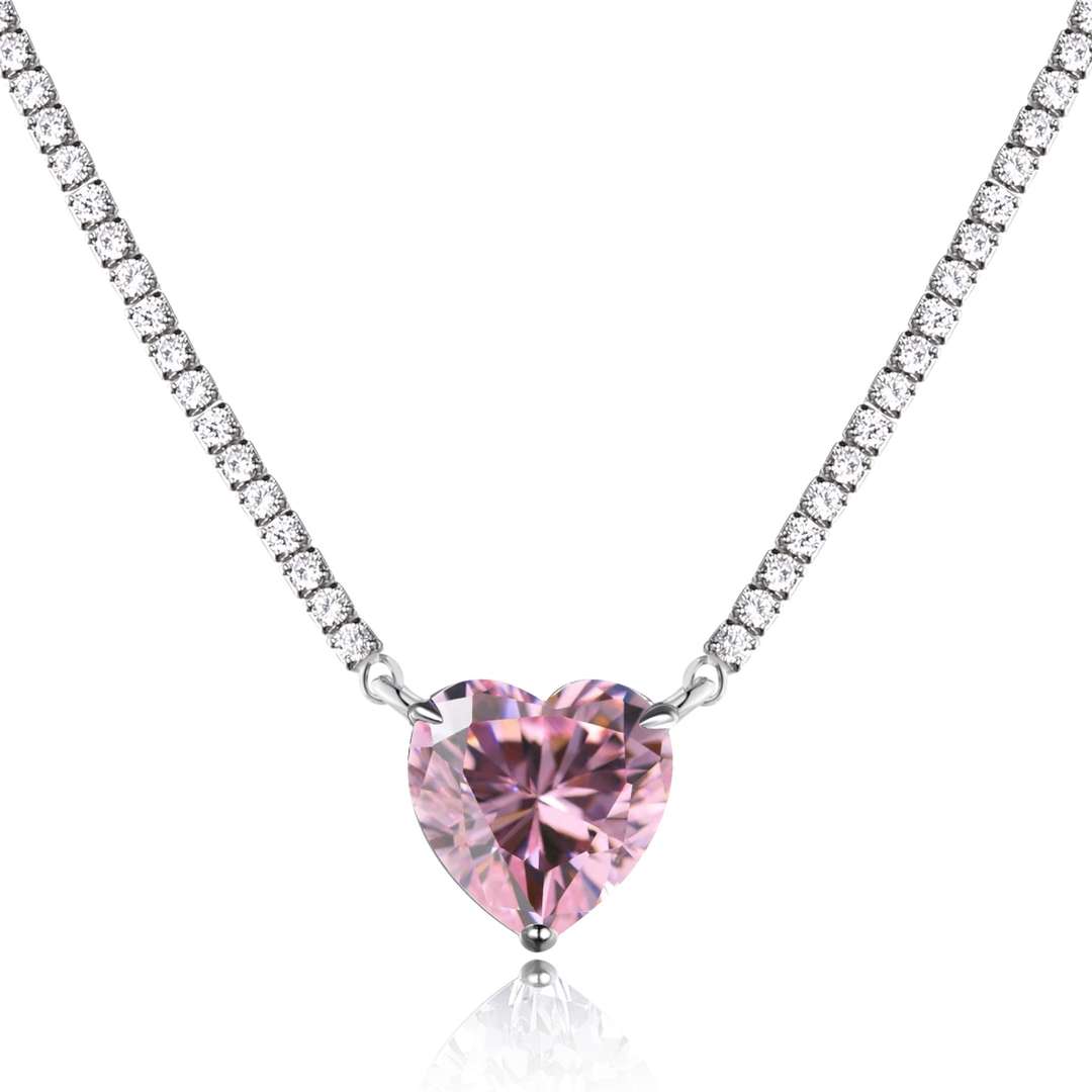 [Lumi Jewelry]8.0 Carat Versatile Colorful Sweet Heart-Shaped Tennis Necklace