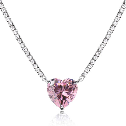 [Lumi Jewelry]8.0 Carat Versatile Colorful Sweet Heart-Shaped Tennis Necklace