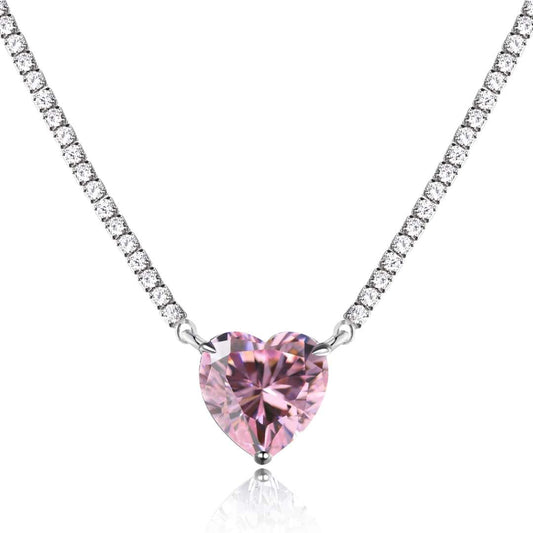 [Lumi Jewelry]8.0 Carat Versatile Colorful Sweet Heart-Shaped Tennis Necklace
