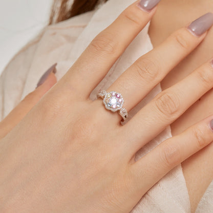 [Lumi Jewelry]Delicate Colorful Round Cut Flower Shape Wedding Ring