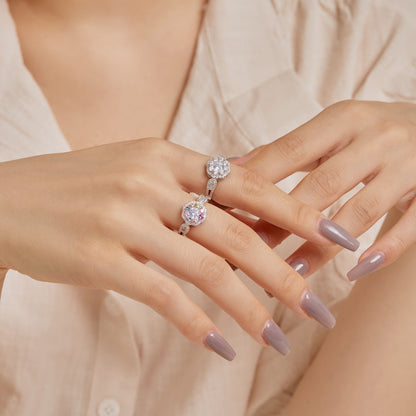 [Lumi Jewelry]Delicate Colorful Round Cut Flower Shape Wedding Ring