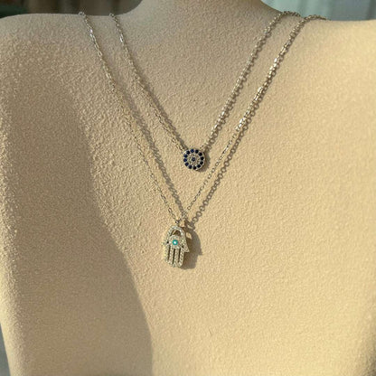 [Lumi Jewelry]Demon Eye Hamsa Palm Necklace