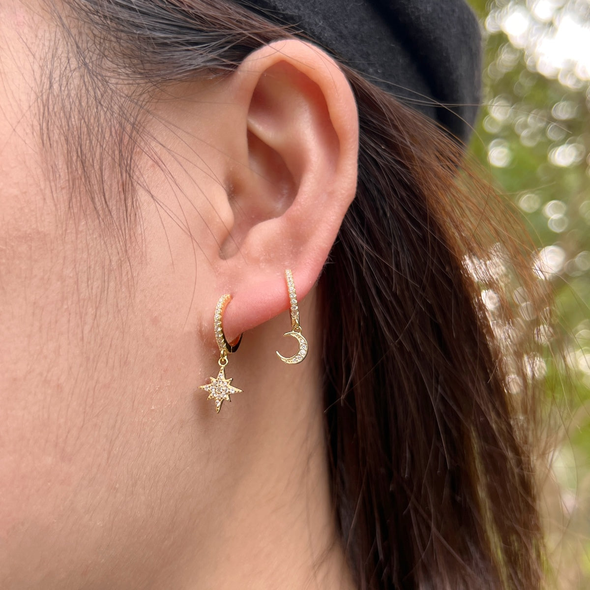 [Lumi Jewelry]Star and Moon Asymmetric Earrings
