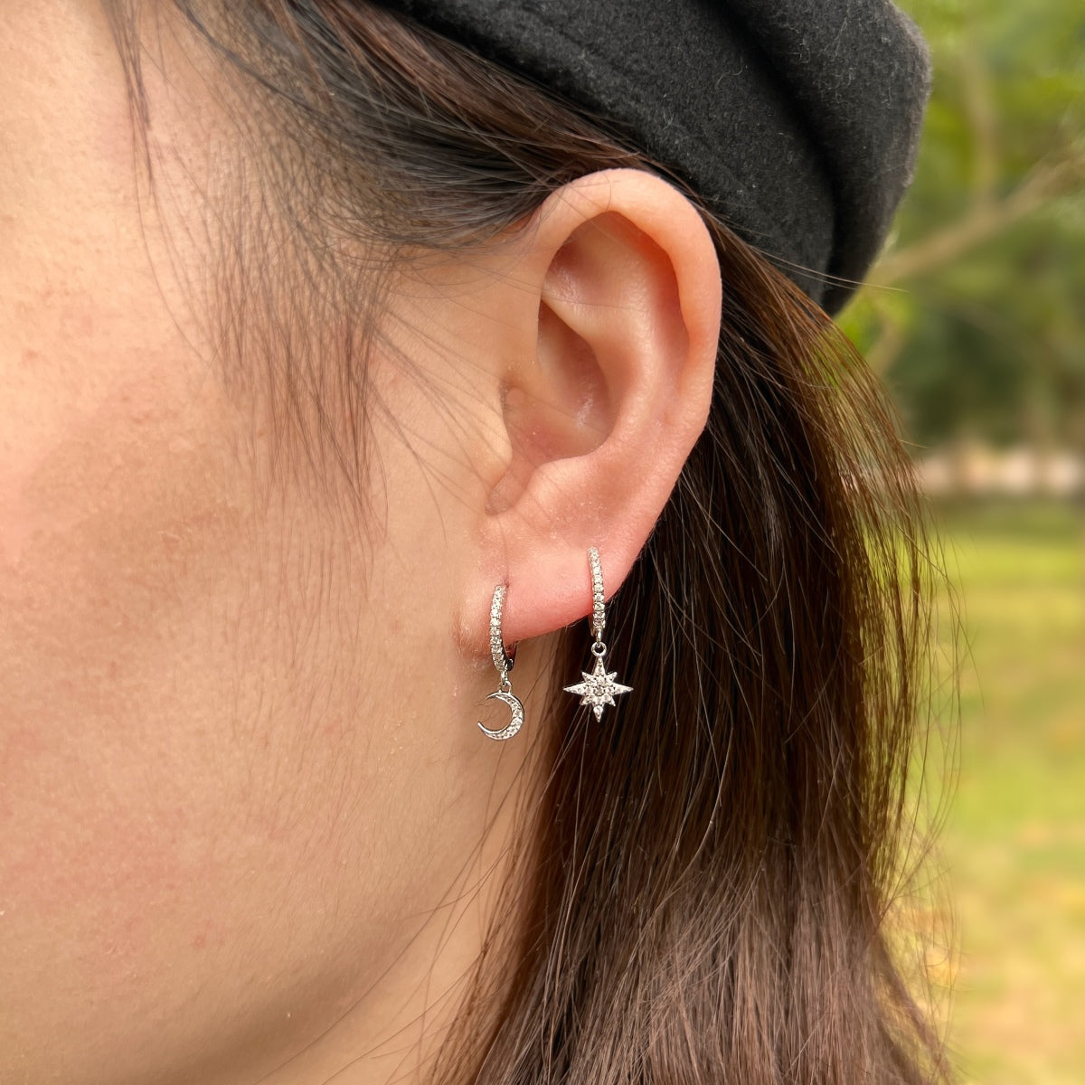 [Lumi Jewelry]Star and Moon Asymmetric Earrings