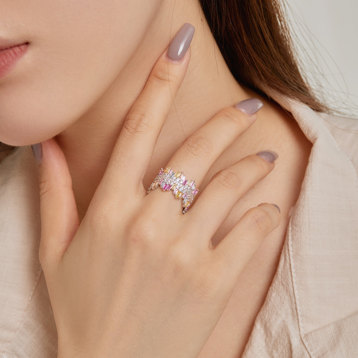 [Lumi Jewelry]Luxurious Colorful Radiant Cut Daily Ring