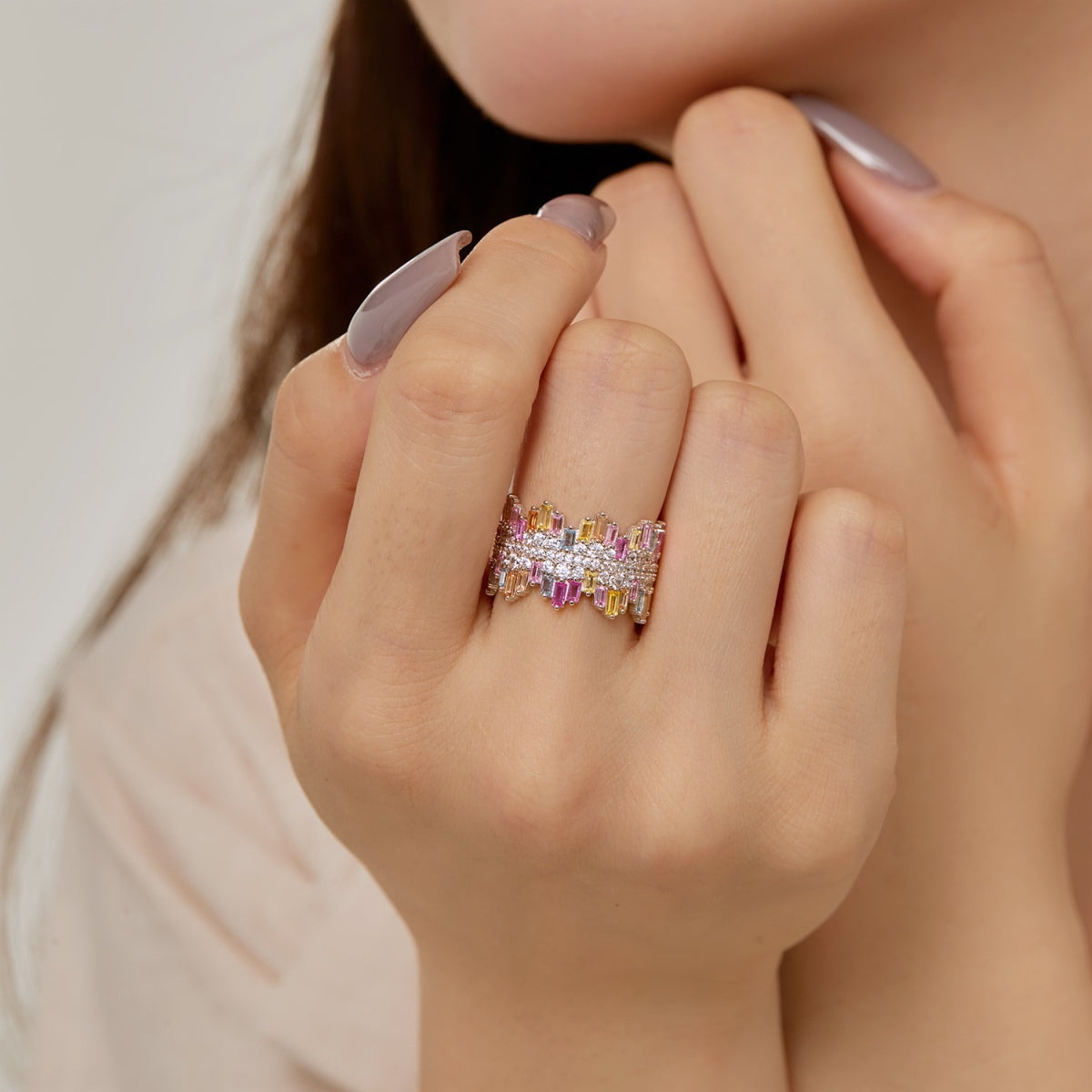 [Lumi Jewelry]Luxurious Colorful Radiant Cut Daily Ring