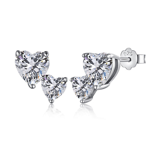 [Lumi Jewelry]Double Heart-Shape Classic Princess Style Earrings