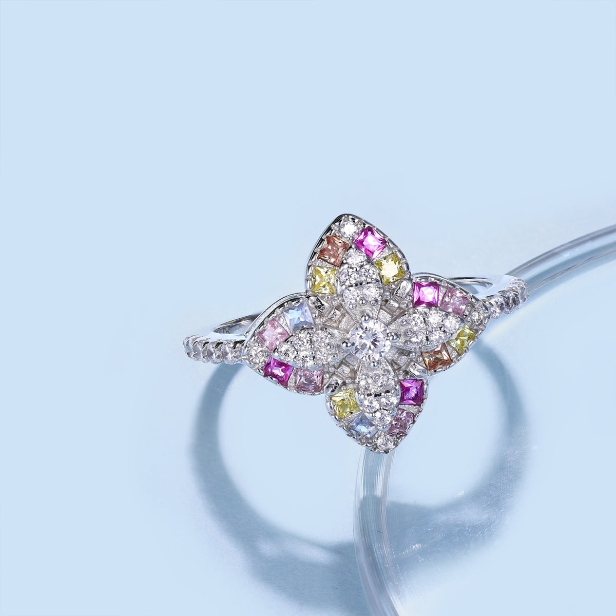[Lumi Jewelry]Luxurious Colorful Flower Shape Banquet Ring