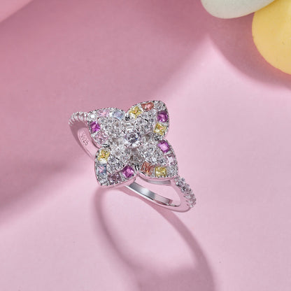 [Lumi Jewelry]Luxurious Colorful Flower Shape Banquet Ring