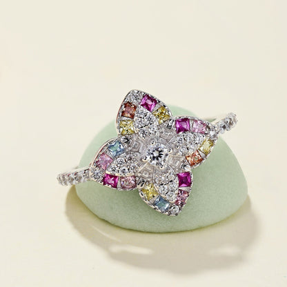 [Lumi Jewelry]Luxurious Colorful Flower Shape Banquet Ring