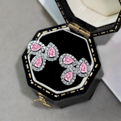 [Lumi Jewelry]Ornate Flower Shape Pear Cut Lover Earrings