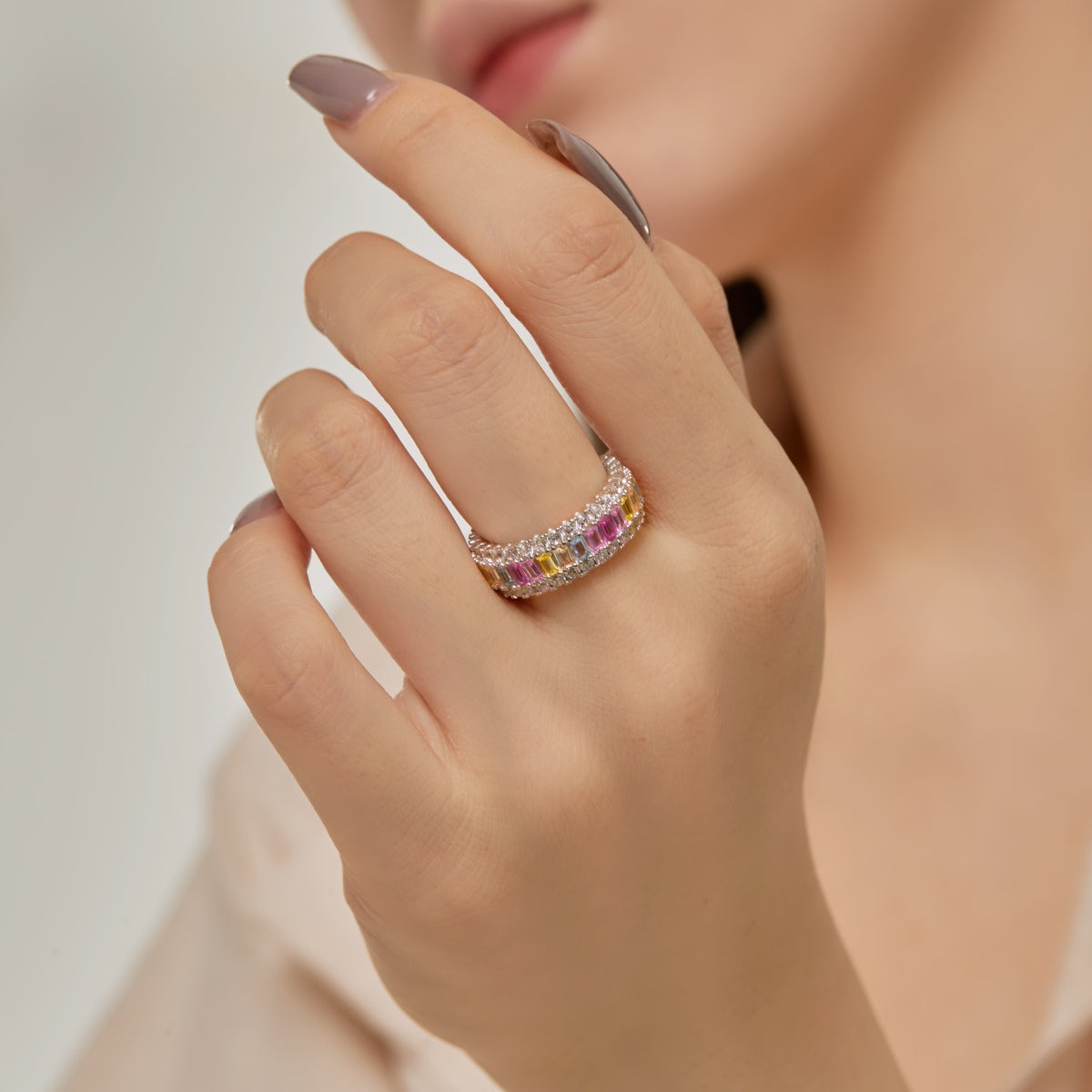 [Lumi Jewelry]Dainty Colorful Radiant Cut Daily Ring