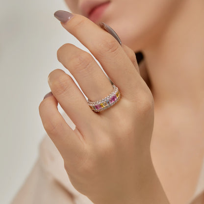 [Lumi Jewelry]Dainty Colorful Radiant Cut Daily Ring