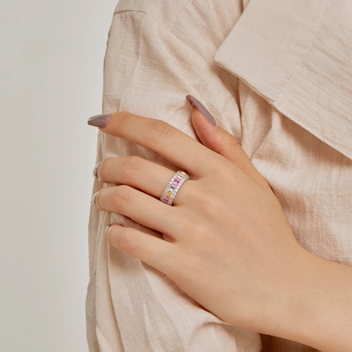 [Lumi Jewelry]Dainty Colorful Radiant Cut Daily Ring