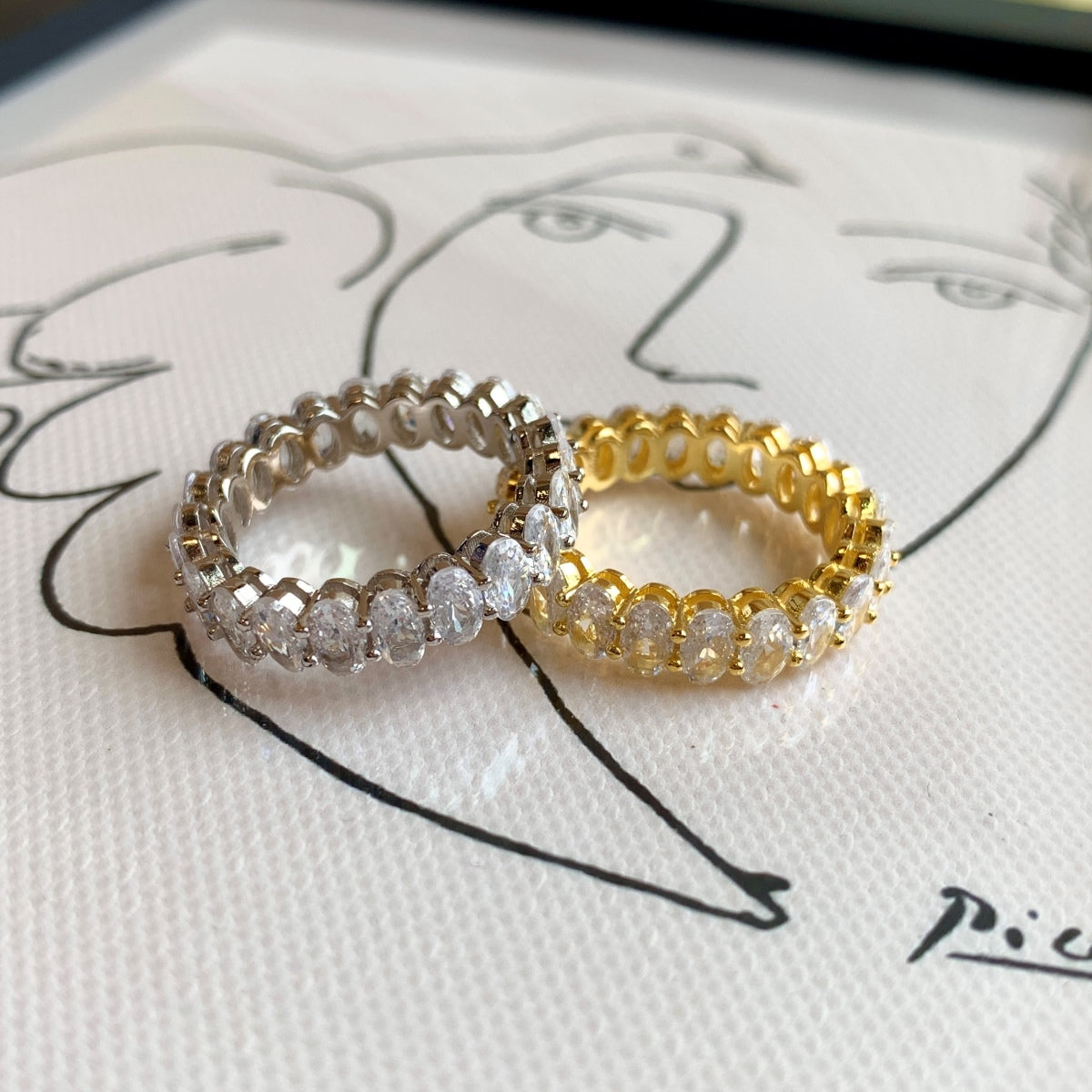 [Lumi Jewelry]Ornate Oval Cut Tennis Ring
