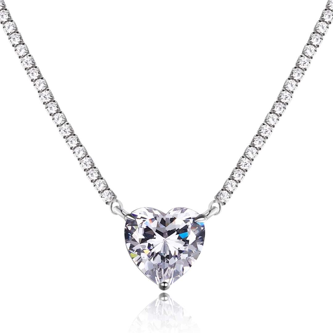 [Lumi Jewelry]8.0 Carat Versatile Colorful Sweet Heart-Shaped Tennis Necklace