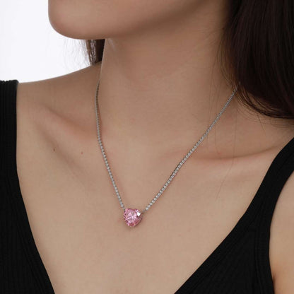 [Lumi Jewelry]8.0 Carat Versatile Colorful Sweet Heart-Shaped Tennis Necklace