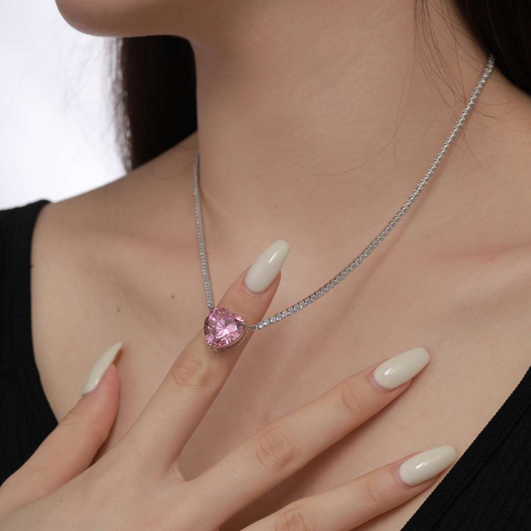 [Lumi Jewelry]8.0 Carat Versatile Colorful Sweet Heart-Shaped Tennis Necklace