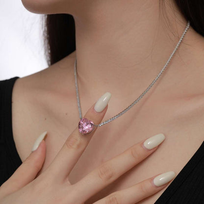 [Lumi Jewelry]8.0 Carat Versatile Colorful Sweet Heart-Shaped Tennis Necklace
