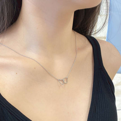 [Lumi Jewelry]Sterling Silver Love Double Ring Necklace