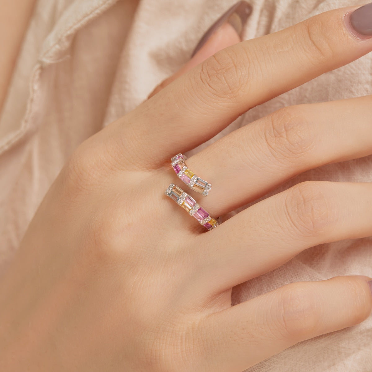 [Lumi Jewelry]Charming Colorful Radiant Cut Adjustable Daily Ring
