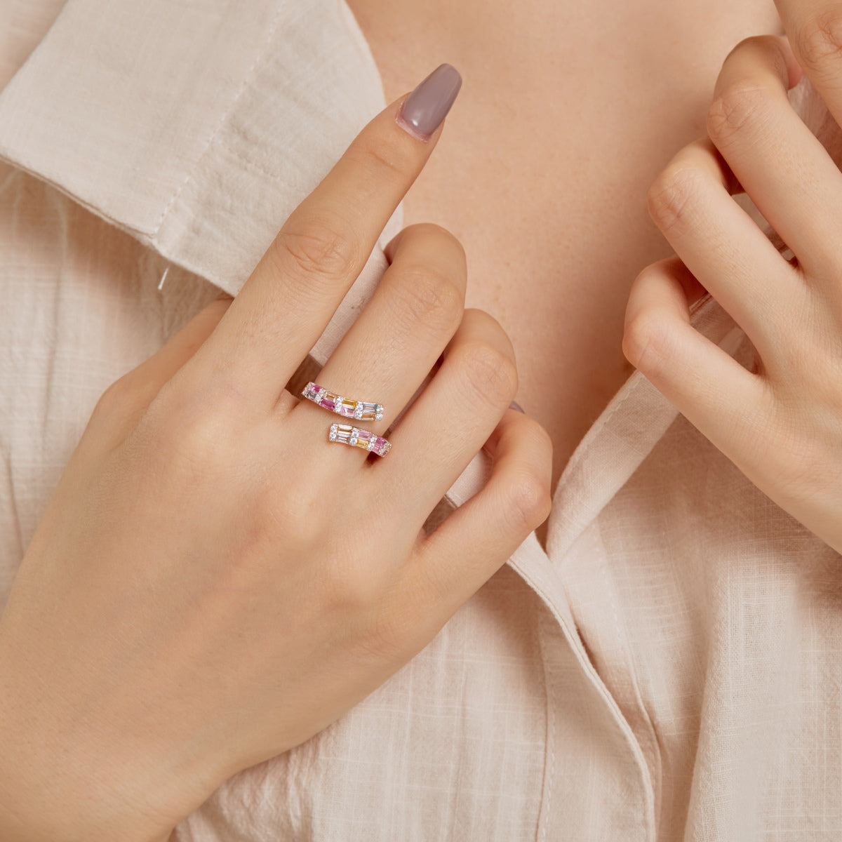[Lumi Jewelry]Charming Colorful Radiant Cut Adjustable Daily Ring
