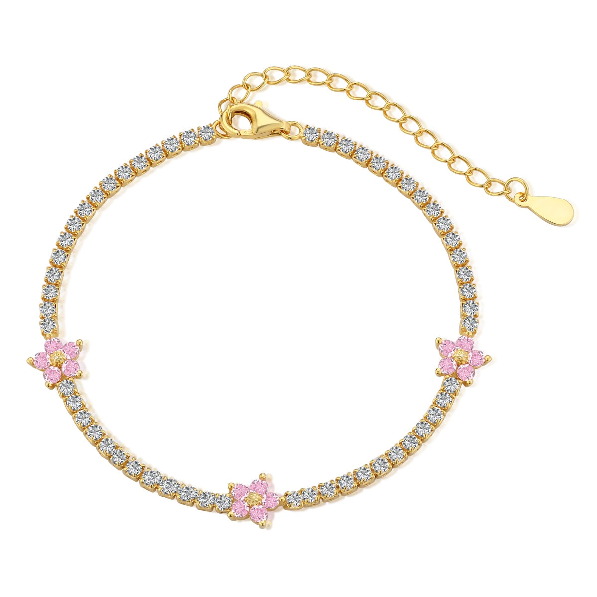 [Lumi Jewelry]Sparkling Flower Shape Tennis Bracelet