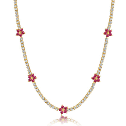 [Lumi Jewelry]Luxurious Colorful Flower Tennis Necklace