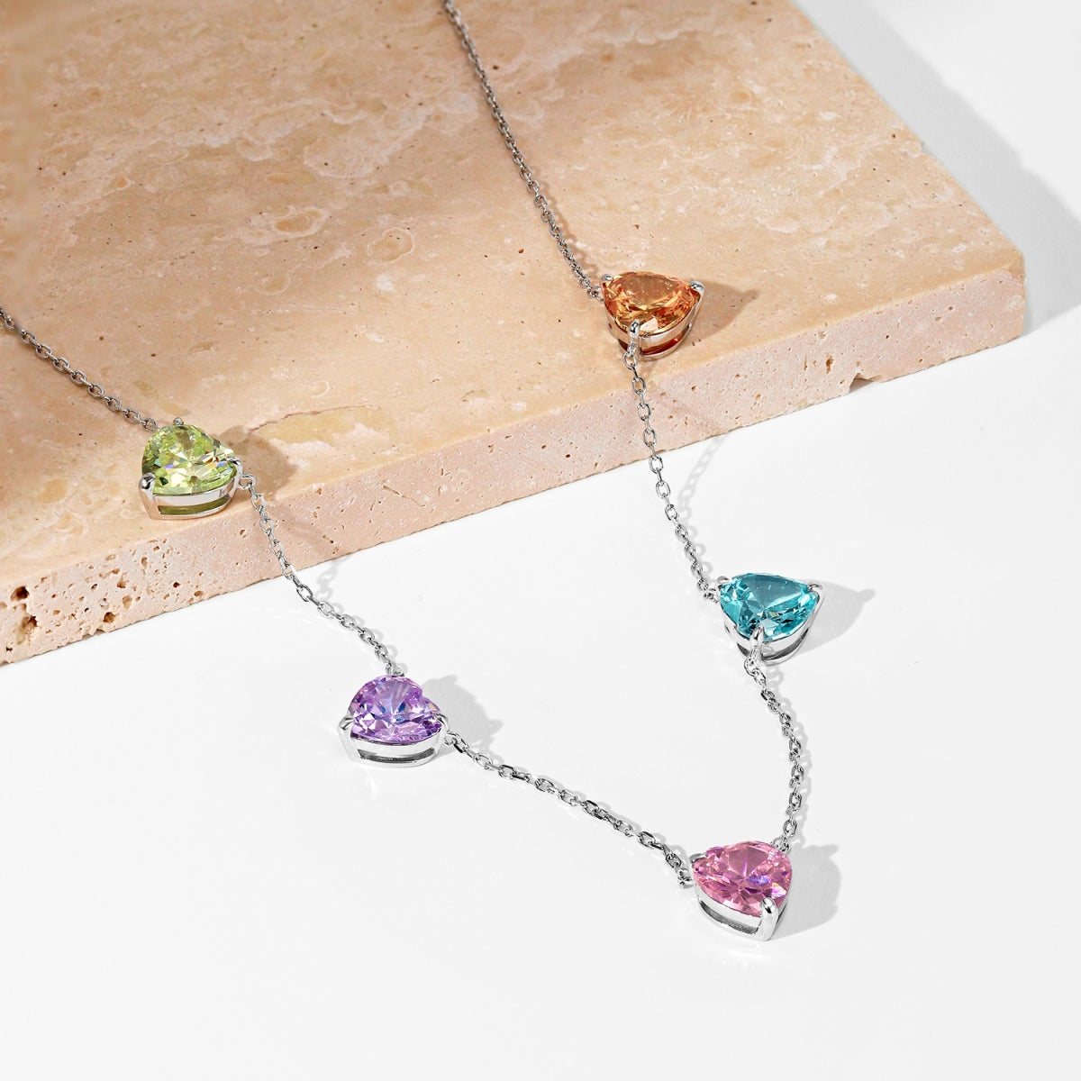 [Lumi Jewelry]Sparkling Colorful Heart Cut Necklace