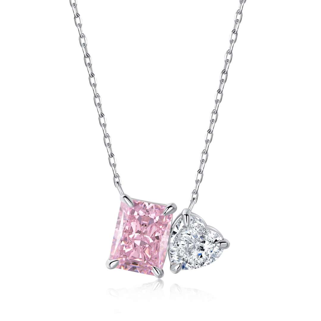 [Lumi Jewelry]Dazzling Square & Heart Shape Necklace