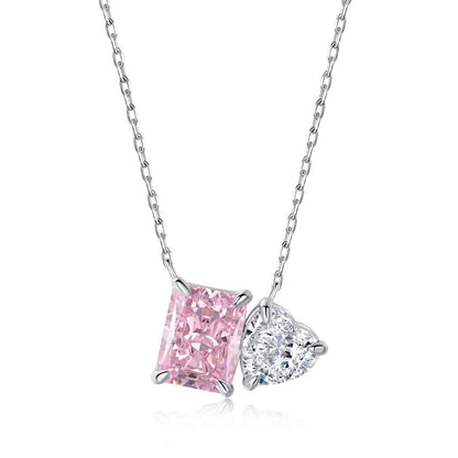 [Lumi Jewelry]Dazzling Square & Heart Shape Necklace