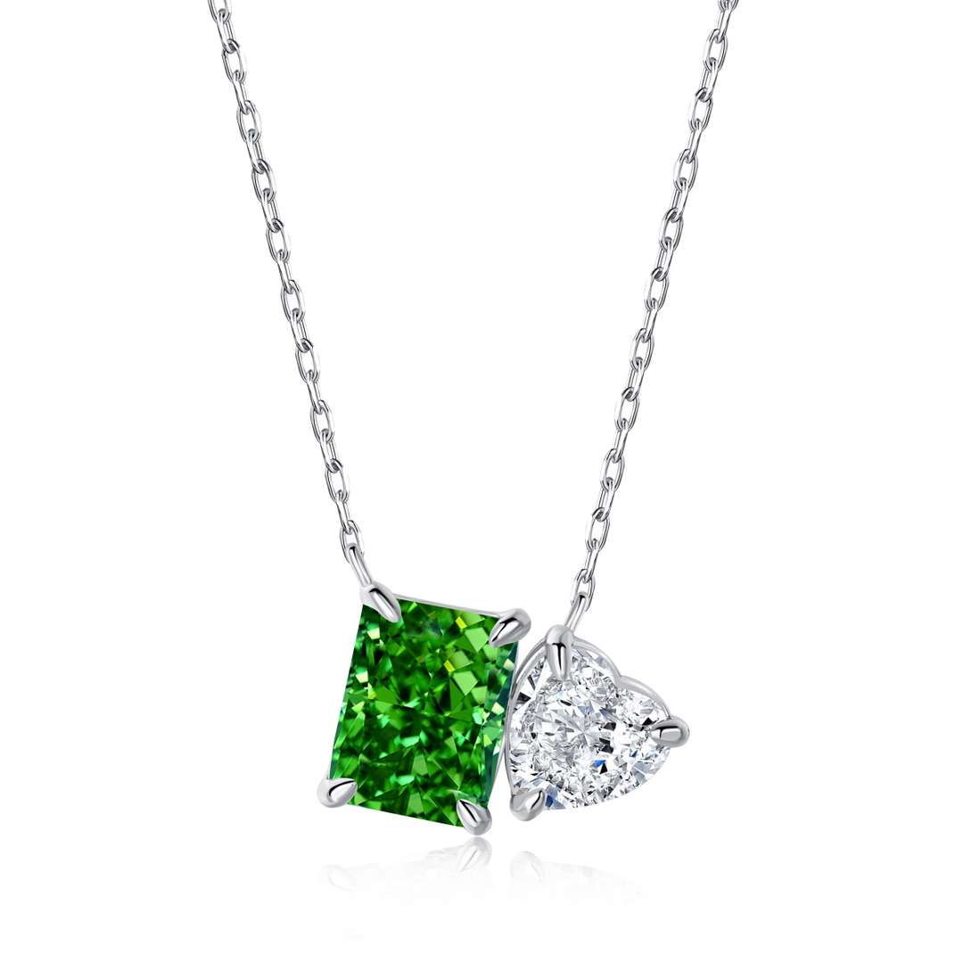 [Lumi Jewelry]Dazzling Square & Heart Shape Necklace