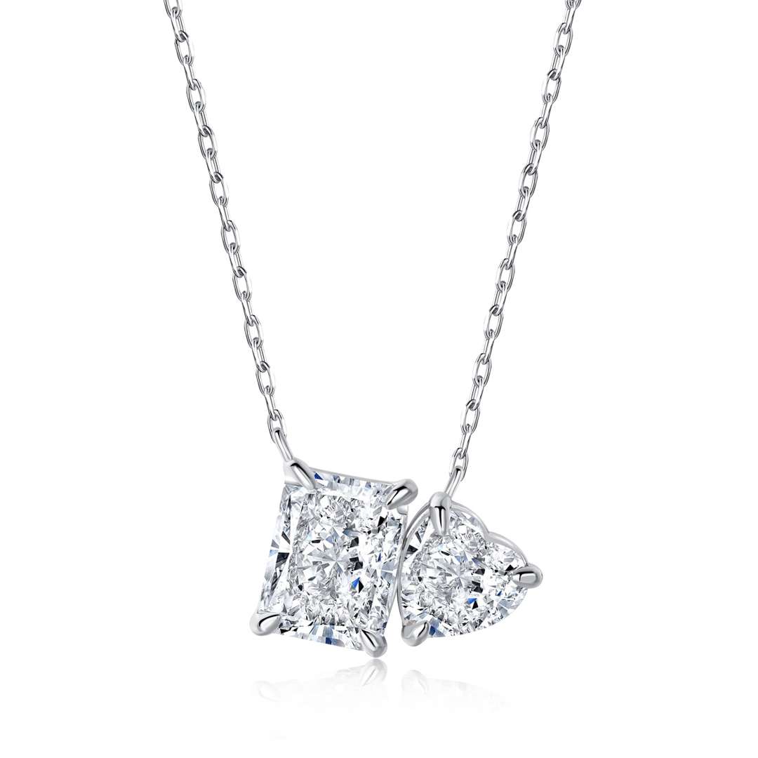[Lumi Jewelry]Dazzling Square & Heart Shape Necklace