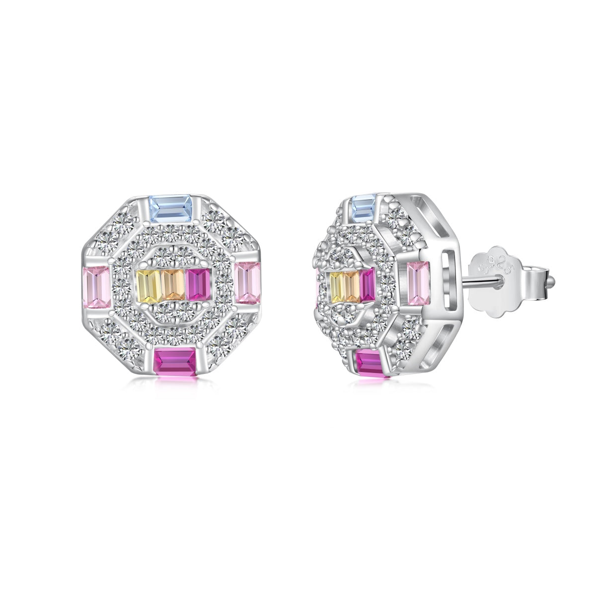 [Lumi Jewelry]Ornate Colorful Octagon Shape Daily Earrings