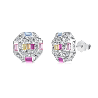 [Lumi Jewelry]Ornate Colorful Octagon Shape Daily Earrings