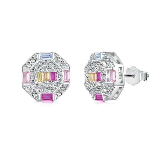 [Lumi Jewelry]Ornate Colorful Octagon Shape Daily Earrings