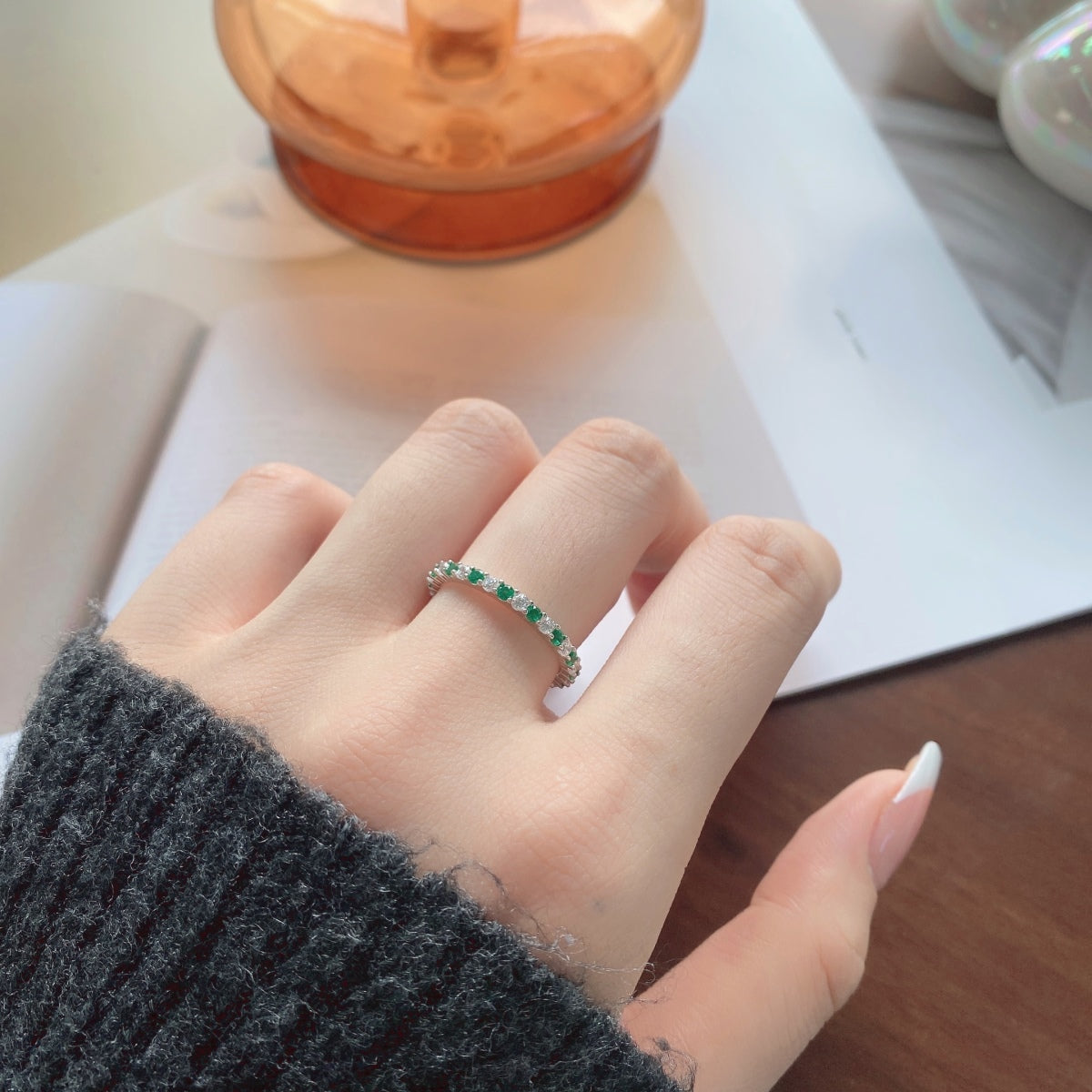 [Lumi Jewelry]Exquisite Colorful Round Cut Tennis Ring