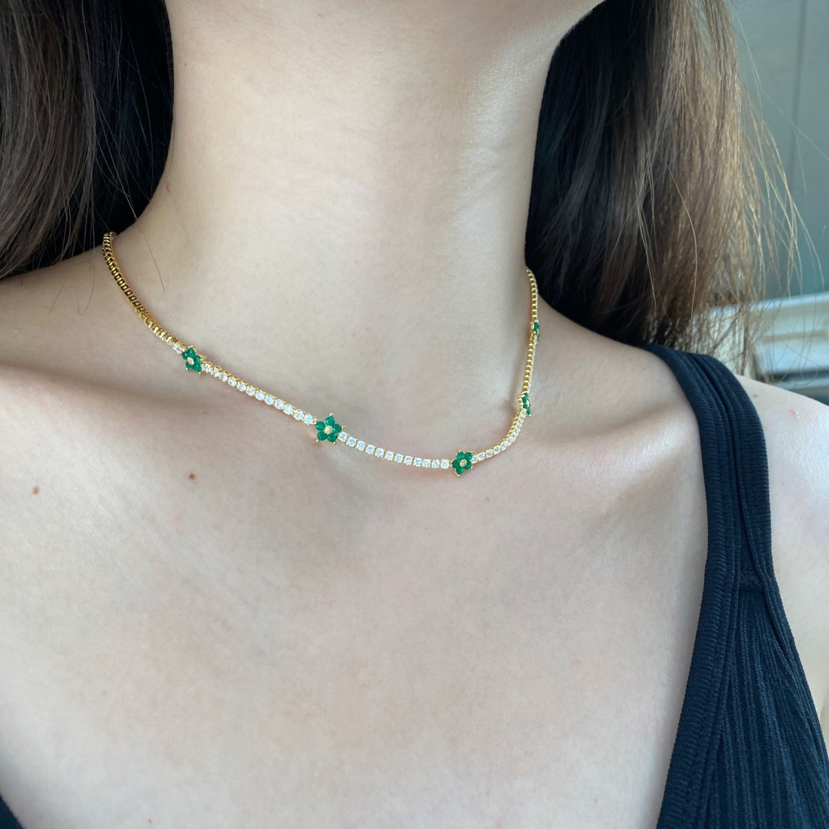 [Lumi Jewelry]Luxurious Colorful Flower Tennis Necklace