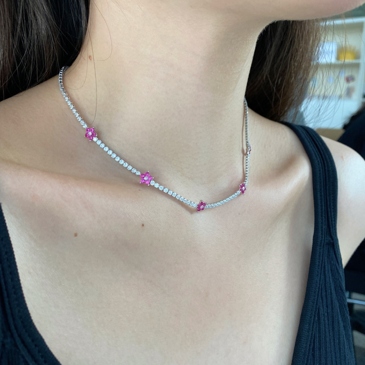 [Lumi Jewelry]Luxurious Colorful Flower Tennis Necklace