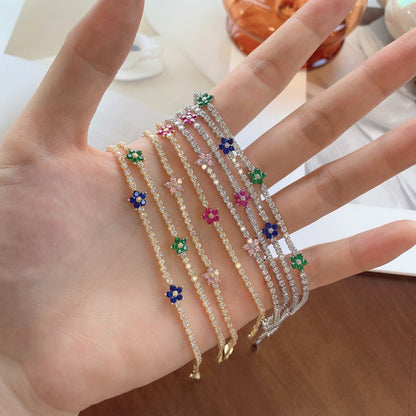 [Lumi Jewelry]Sparkling Flower Shape Tennis Bracelet