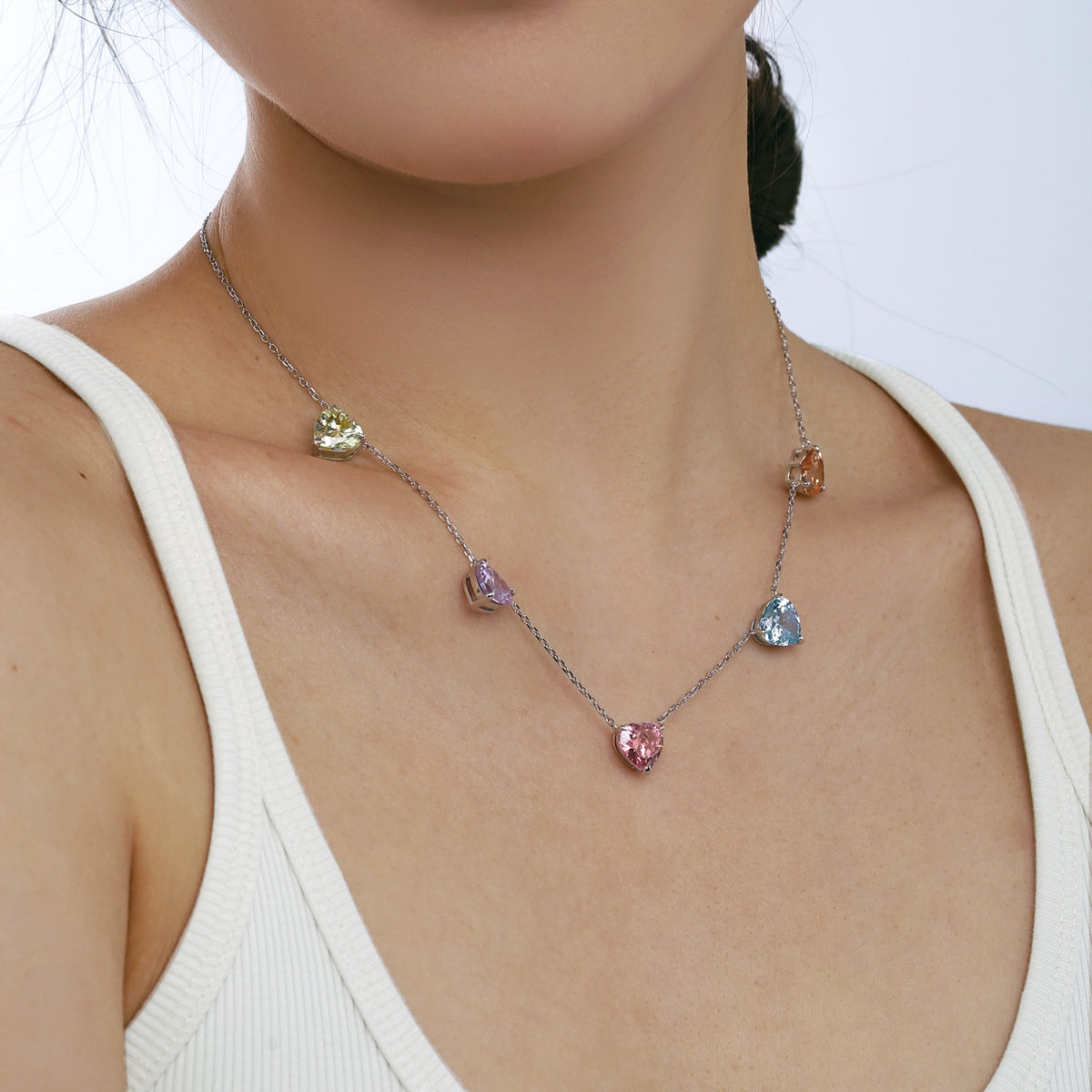 [Lumi Jewelry]Sparkling Colorful Heart Cut Necklace