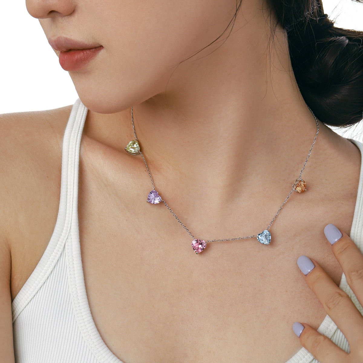 [Lumi Jewelry]Sparkling Colorful Heart Cut Necklace