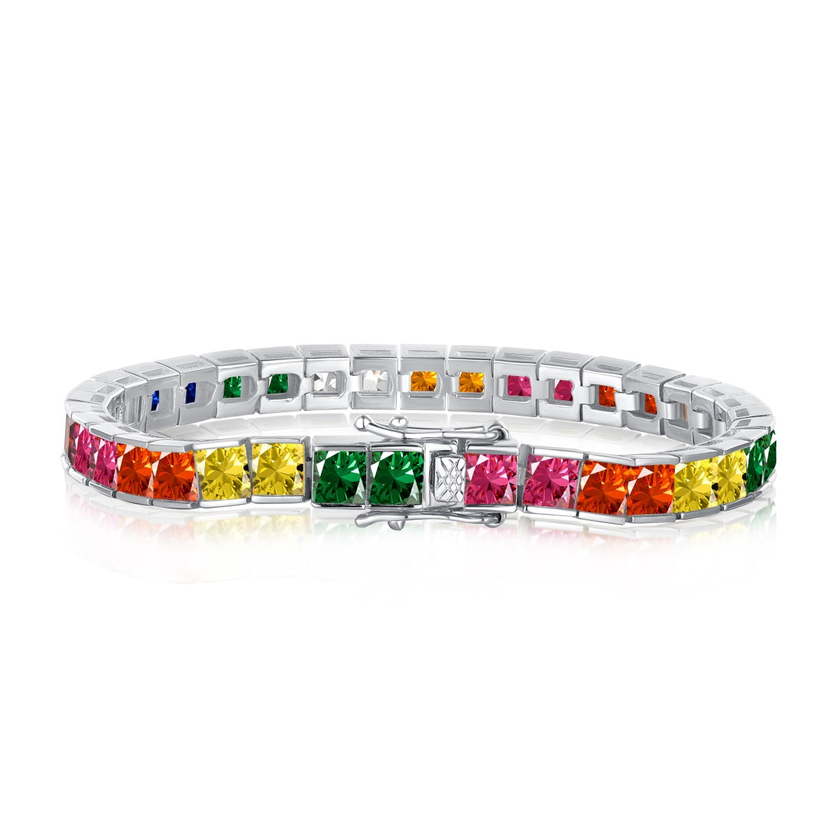 [Lumi Jewelry]Radiant Colorful Princess Cut Tennis Bracelet